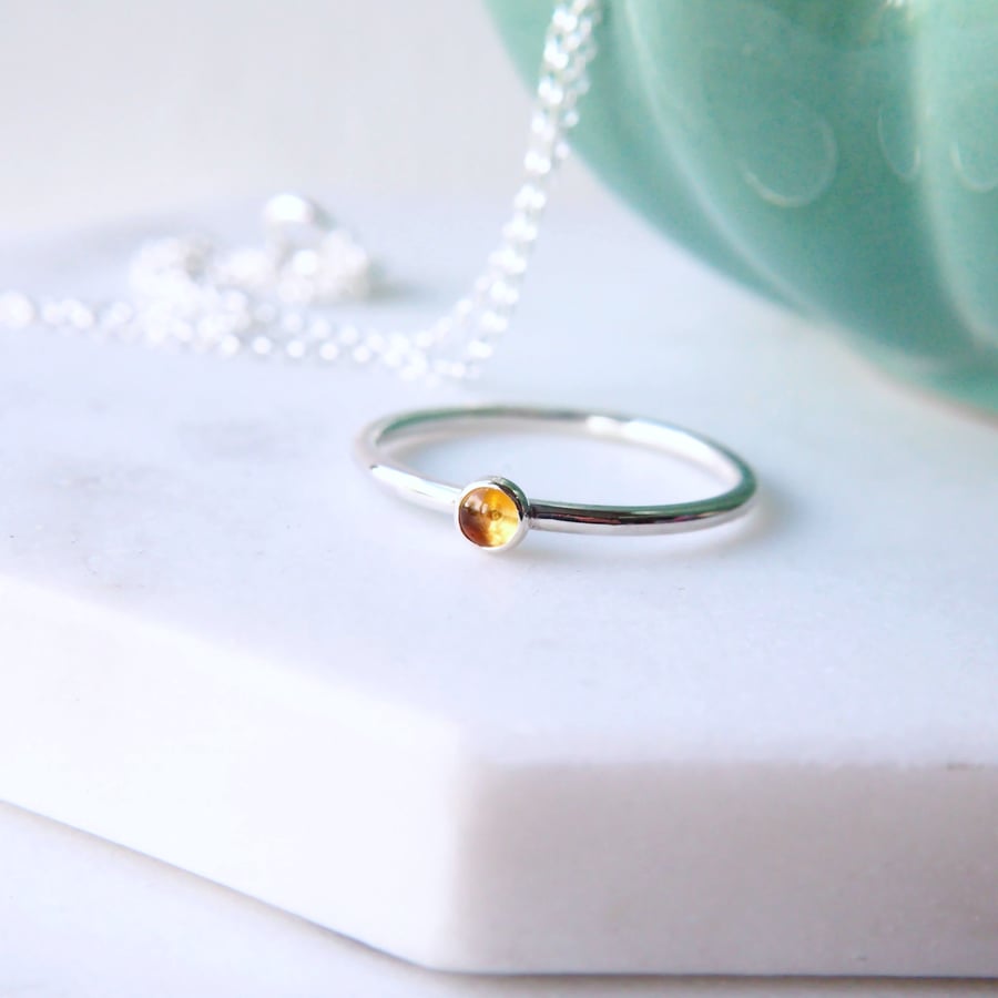 Citrine and Silver ring with small stone