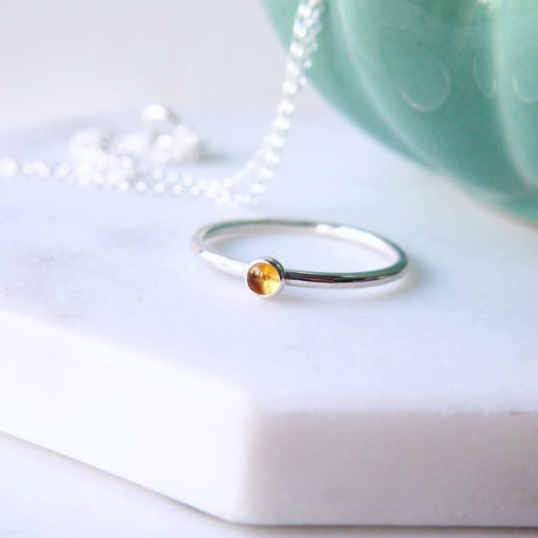 Citrine and Silver ring with small stone