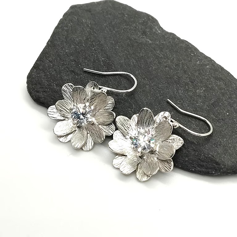Sparkle flower drop earrings sterling silver