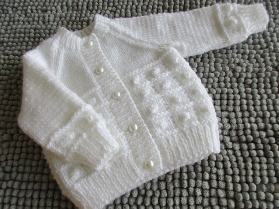 16" Baby Girls White Bobble Patterned Cardigan