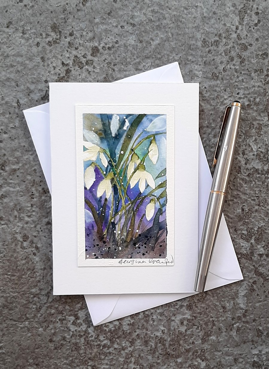 Snowdrops. Handpainted Blank Card. Watercolour. OOAK