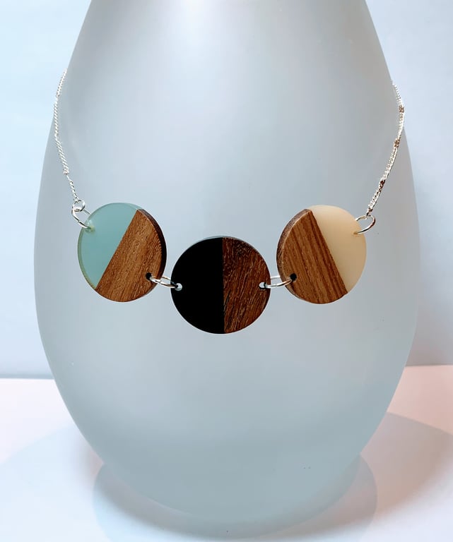 Walnut & Resin Disc Necklace.