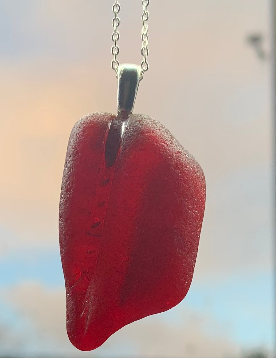 Unusual red seaglass and Sterling silver pendant