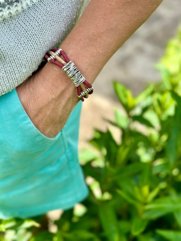 Natural Cork 'Leather' Lines Bracelet - Wine Natural