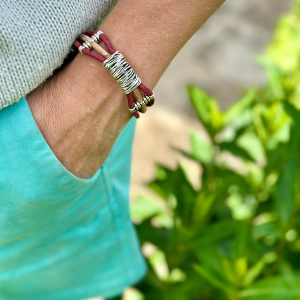 Natural Cork 'Leather' Lines Bracelet - Wine Natural