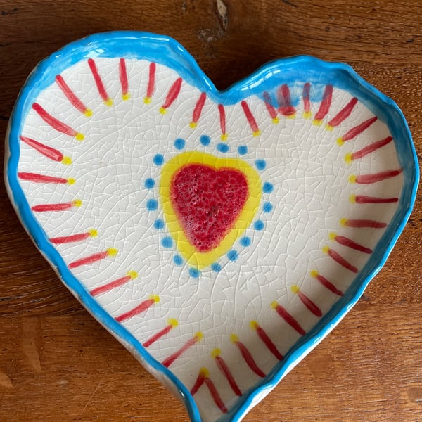 SALE!  - heart-shaped colourful ceramic dish