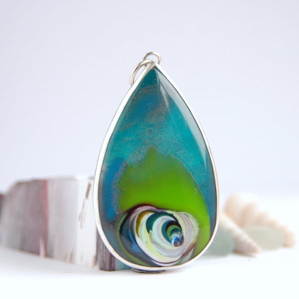 Cornish surfite pendant (blues with sparkles)