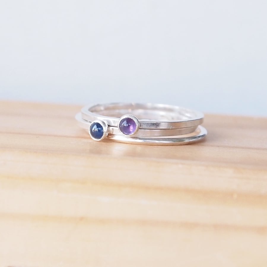 Stacking Ring Set with Amethyst and Sapphire