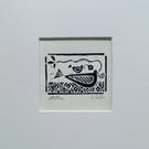 Mother Love, Black Mini Linocut, Mounted Original Lino Print, Giuliana Lazzerini