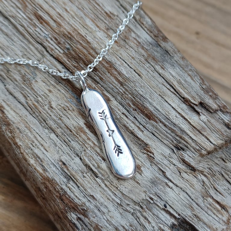 Sterling Silver pebble pendant, necklace, nugget, 'heart and arrows'