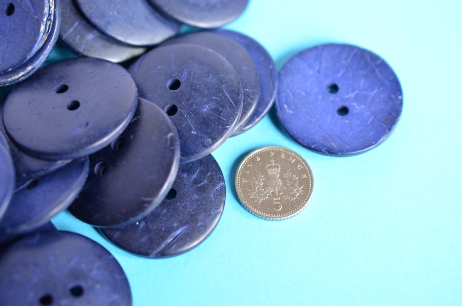 Large Navy Blue Indigo Coconut Shell Buttons 3pk 30mm