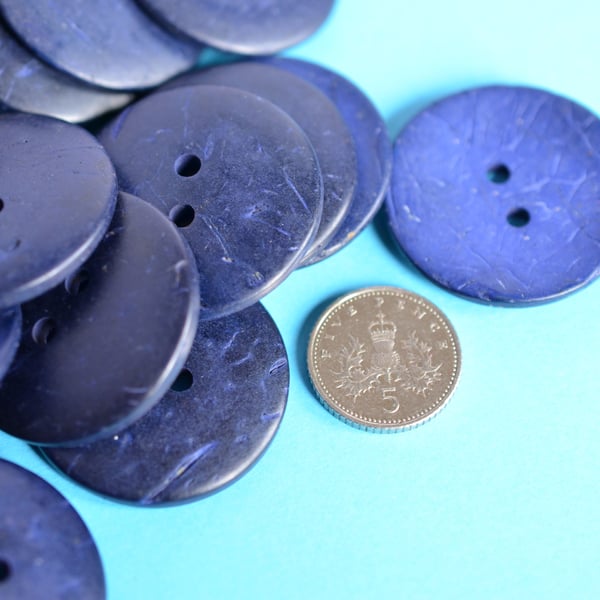 Large Navy Blue Indigo Coconut Shell Buttons 3pk 30mm