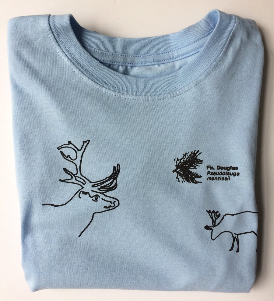 Reindeer kids printed T shirt light blue