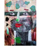 Weird Portrait Painting Outsider Art Brut Mixed Media Surreal In Collage Acrylic