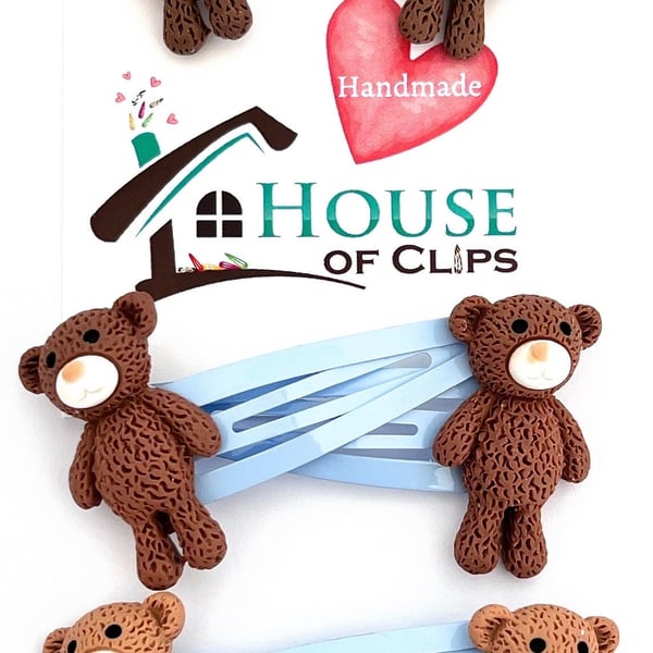 Goodnight Bear Clips x2 - Teddy Bear Hair Clips - Fun Hair Clips - Teddy Bear Gi