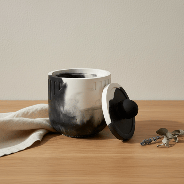Handmade Black and White Jewellery Box with Lid – Monochrome Trinket Pot