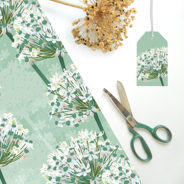 Eco-Friendly White Allium Floral Gift Wrap – Wedding & Garden-Inspired Paper