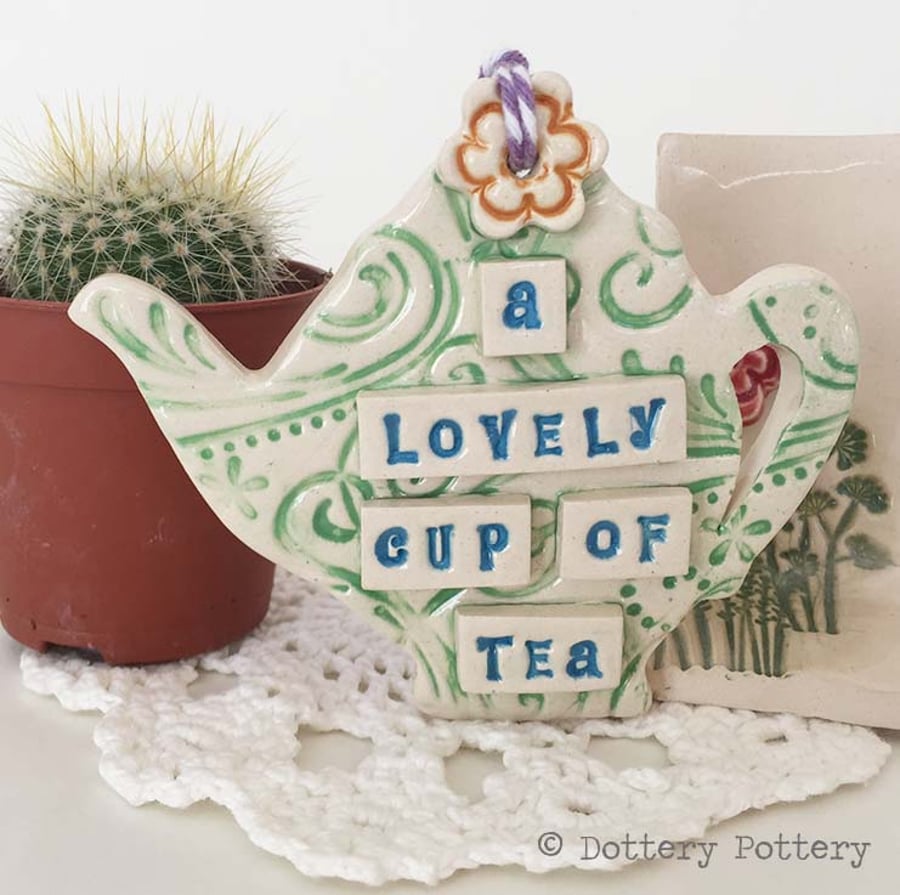 Ceramic teapot decoration with flower detail ceramic teapot plaque