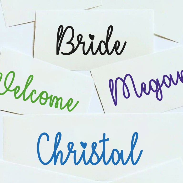 Personalised Hearts Name Sticker Vinyl Decal Label Water Bottle Wine Glass