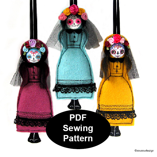 PDF Day of the Dead Doll Ornament Sewing Pattern