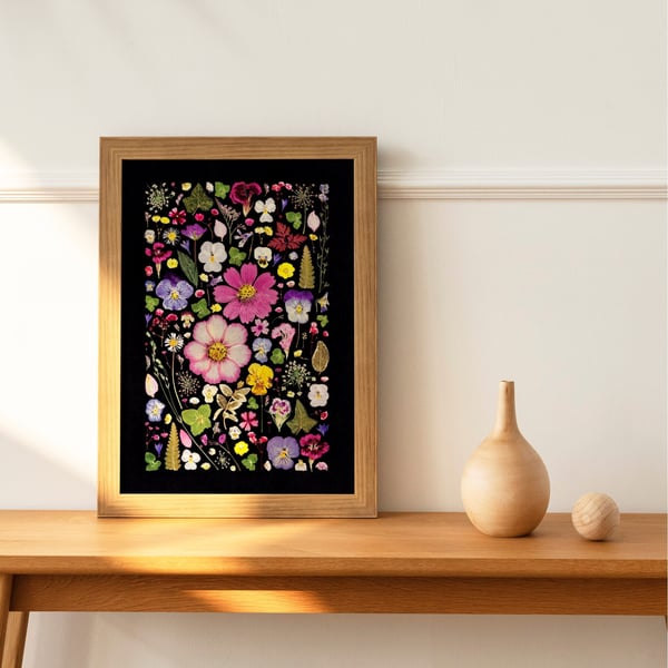 Pressed Flower Art Print A4 Art Print Flower Black Poster Botanical Art Print De