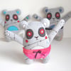 embroidered zombie panda in silk knickers - grey and pink