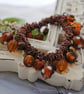 Sale-Mustard & Brown Copper Charm Srunchie Bracelet - Image 1