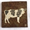 WP41 Wall plaque tile cow picture (Free UK postage)