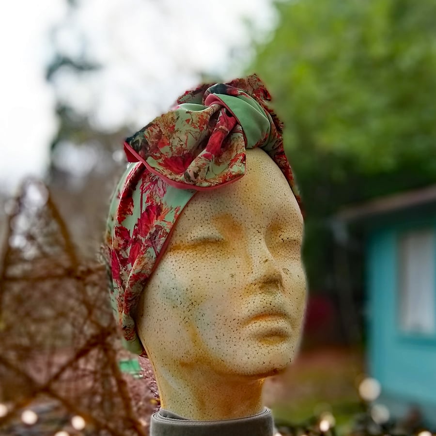Green floral head wrap