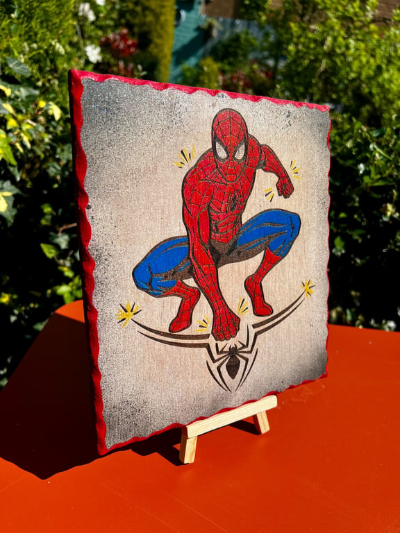 Spider-Man Wooden Plaque – Bespoke Superhero Wall Art – Handmade Marvel Gift Sig