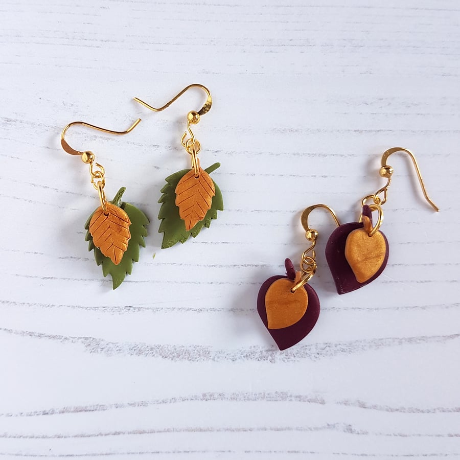 Autumn layered leaf earrings - choose your style and colour