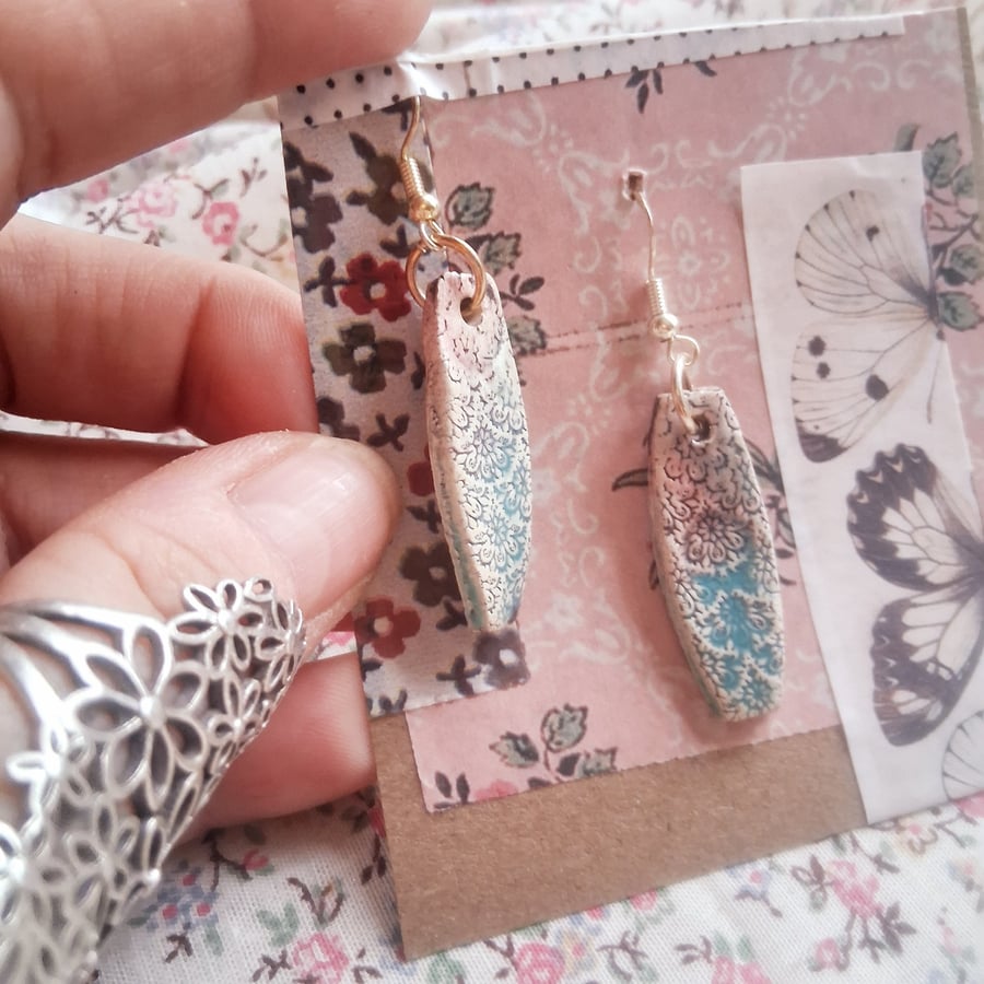ceramic earrings handmade- reduced- sterling silver fittings no c8