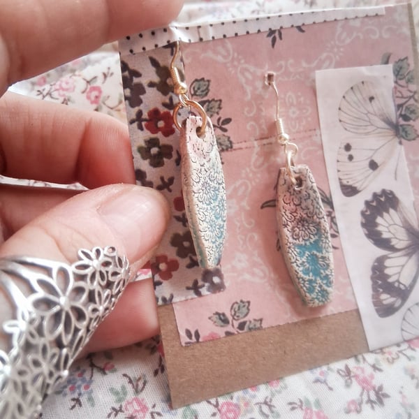 ceramic earrings handmade- reduced- sterling silver fittings no c8