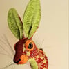 Faux hare head wall mount in May  Morris fabric