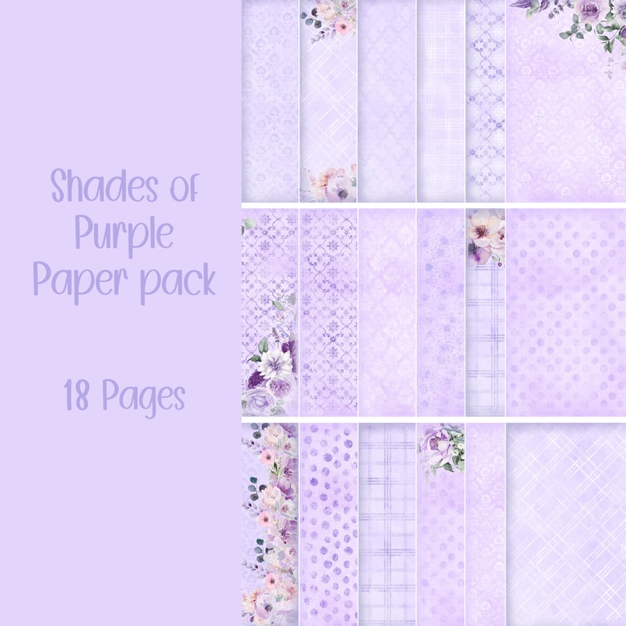 Shades of Purple Paper pack Scrapbooking, Journal, Digital Download