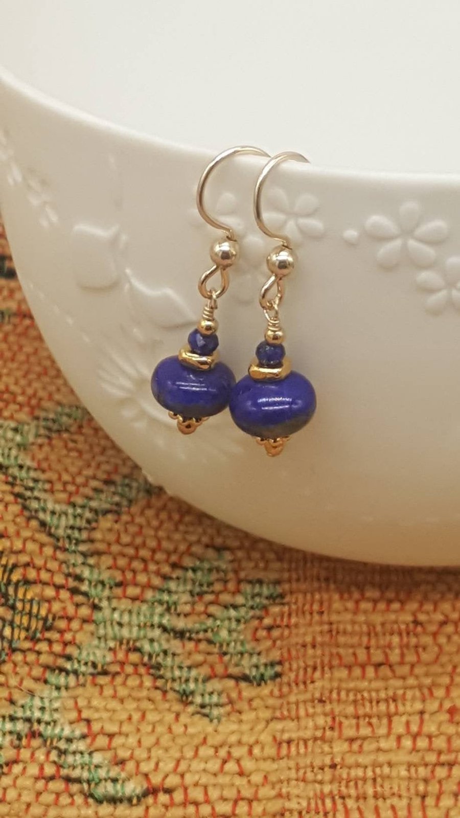 Gold Filled Lapis Lazuli Drop Earrings. Deep Blue Lapis Earrings.