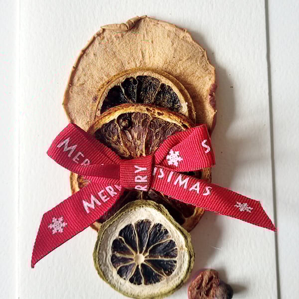 Handmade Merry Christmas ' Dried Fruit and Bow' Greeting Card