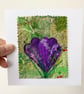 Up-cycled embroidered spring crocus garden card small artwork. - Image 4