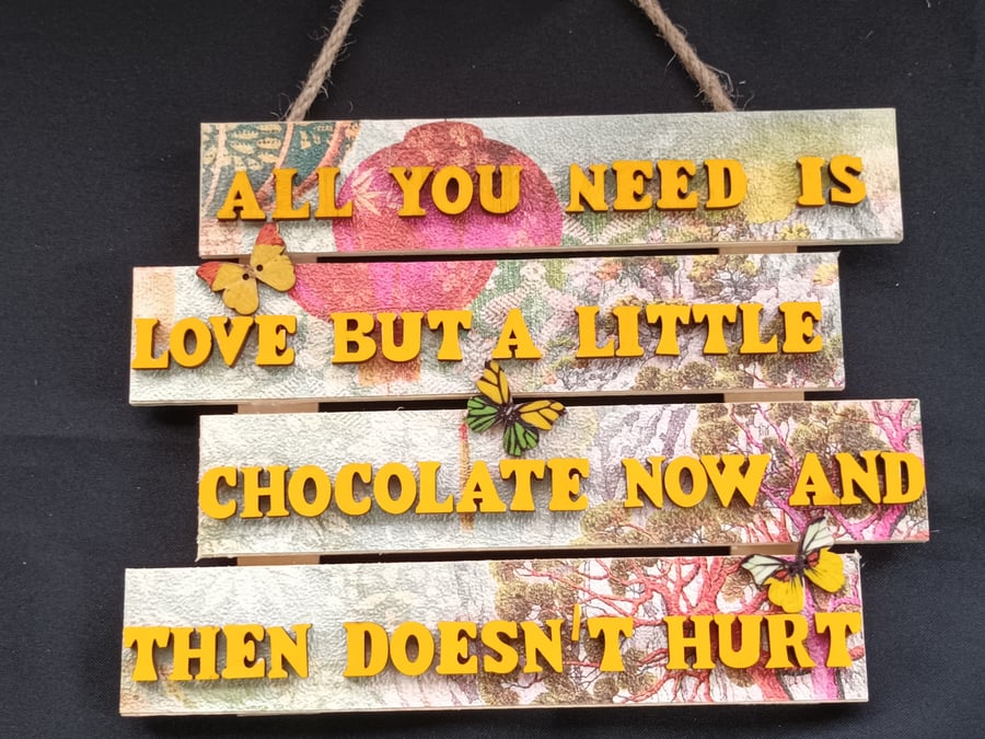 Hand decorated hanging wooden sign 