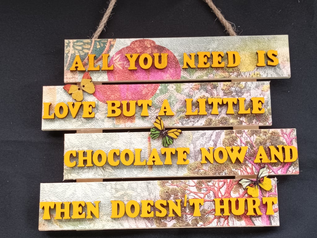 Hand decorated hanging wooden sign 