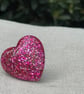 Hot pink glitter heart ring silver tone base jelly - Image 6