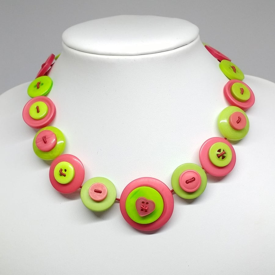 Tropical Lime and Watermelon Fancy Button Necklace