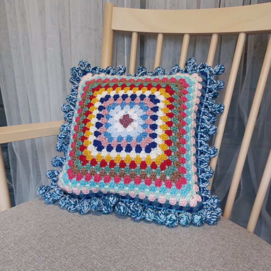 Crochet Granny Square Cushion & Pad 'Happy Scrappy'