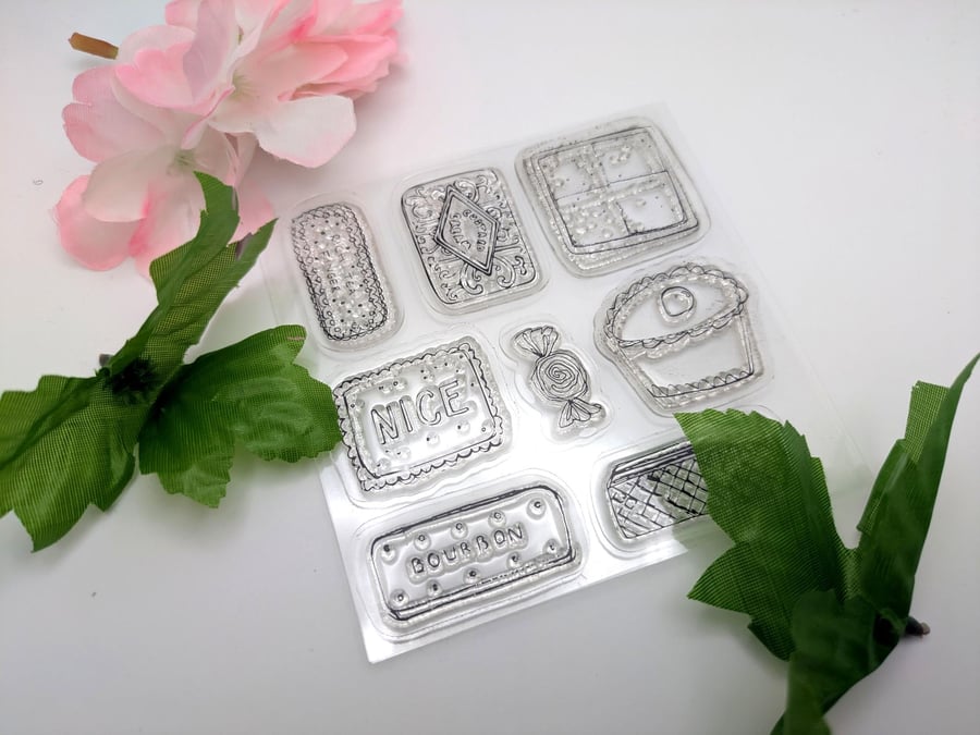 8 Biscuit and Cake Stamps - Clear Silicone Craft Tools