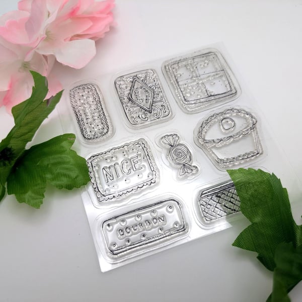 8 Biscuit and Cake Stamps - Clear Silicone Craft Tools