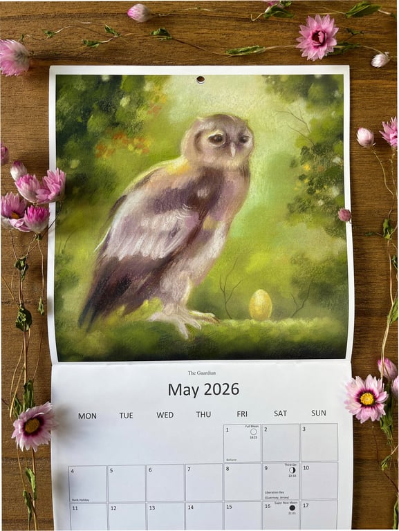 LARGE 2026 Wildlife Art Calendar: wall calendar, nature art, hare art, cat art