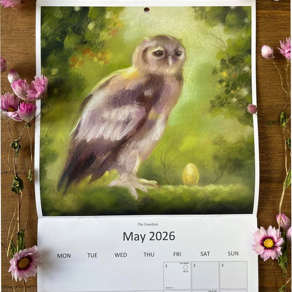 LARGE 2026 Wildlife Art Calendar: wall calendar, nature art, hare art, cat art