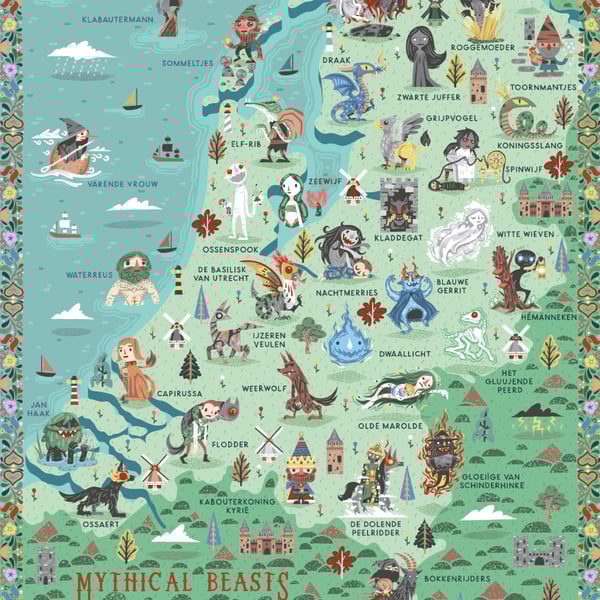Mythical Beasts of the Netherlands - A3 Art Print - Poster