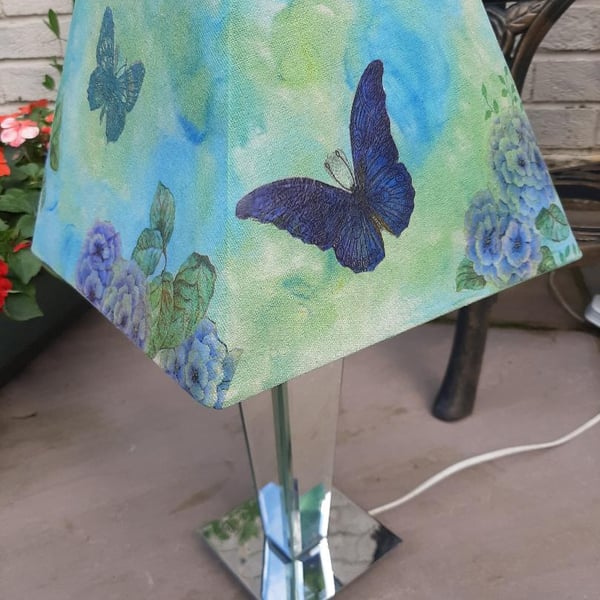 LAMPSHADE IN BLUES AND BUTTERFLIES