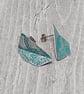Aluminium Tin Geometric Stud Earrings – Half Folded Design – Silver Turquoise